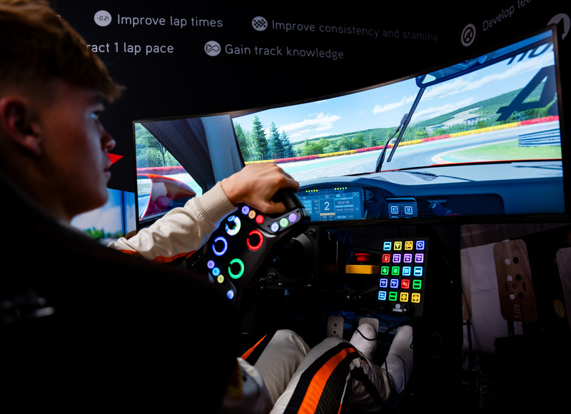 Porsche Carrera Cup Driver Seb Hopkins using our Clubsport Simulator